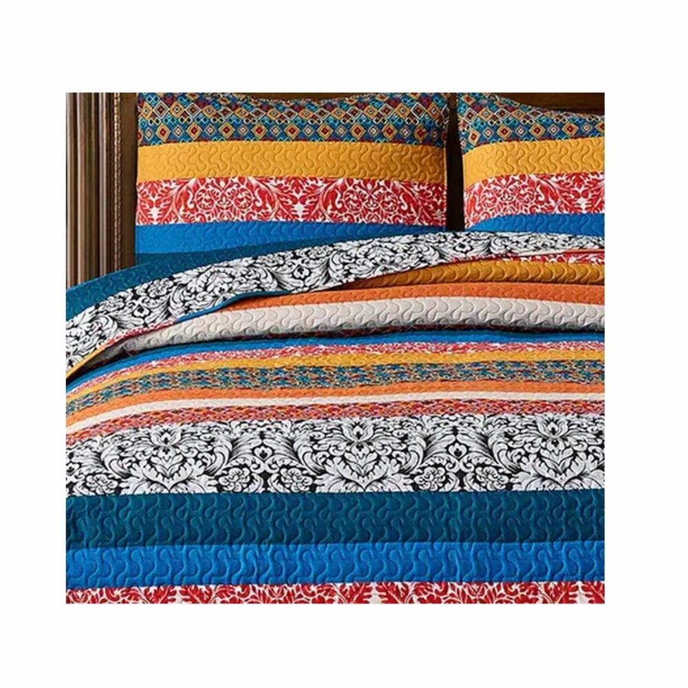 Queen Boho Stripe Light-Weight Reversible Bed Set 3-Pc  EUC